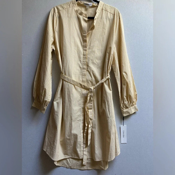 Calvin Klein striped cotton belted shirt dress Sz 14 - Picture 1 of 11